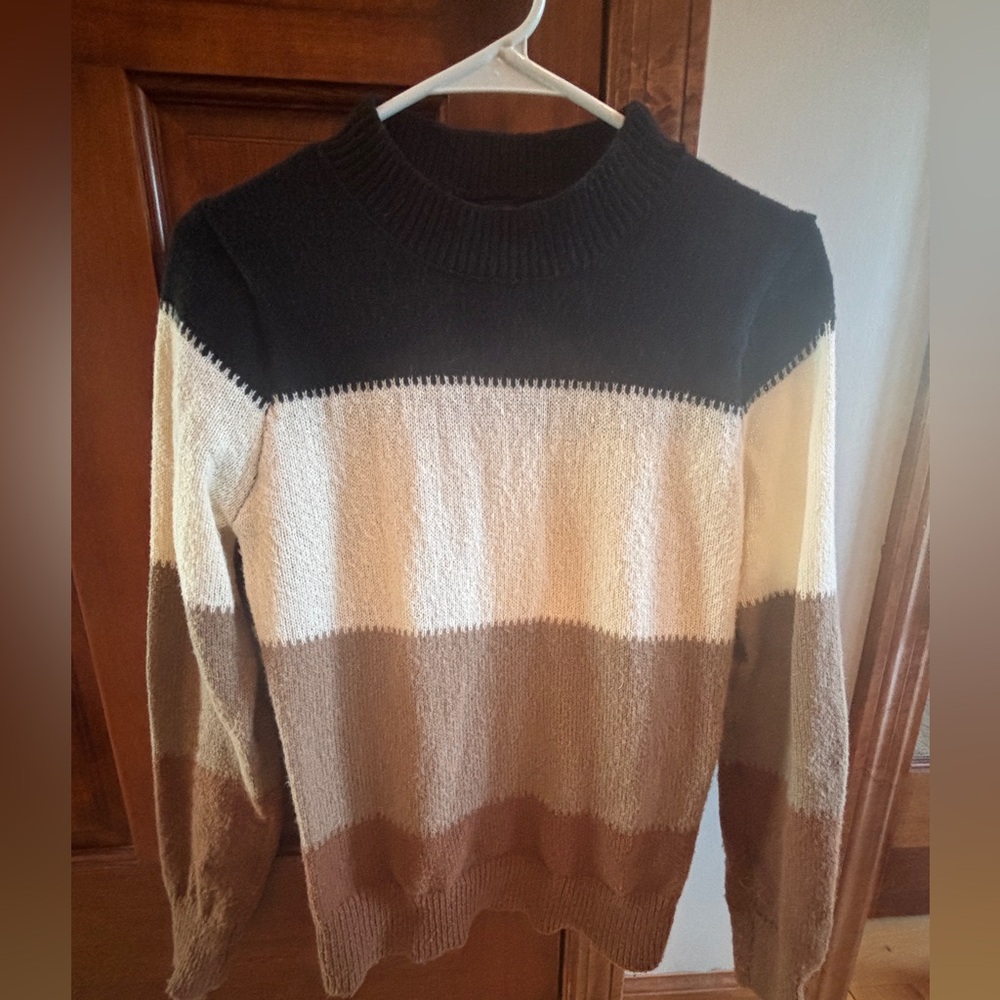 Women’s Colorblock Sweater - Black, Cream, Brown